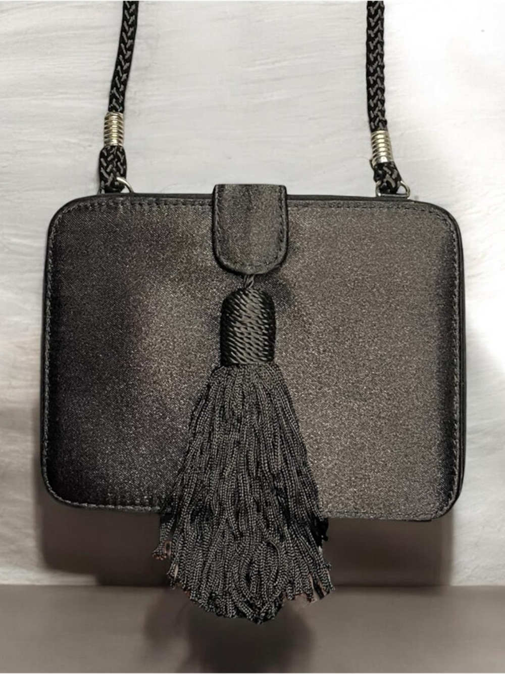 Jessica McClintock Black Tassel Crossbody Bag